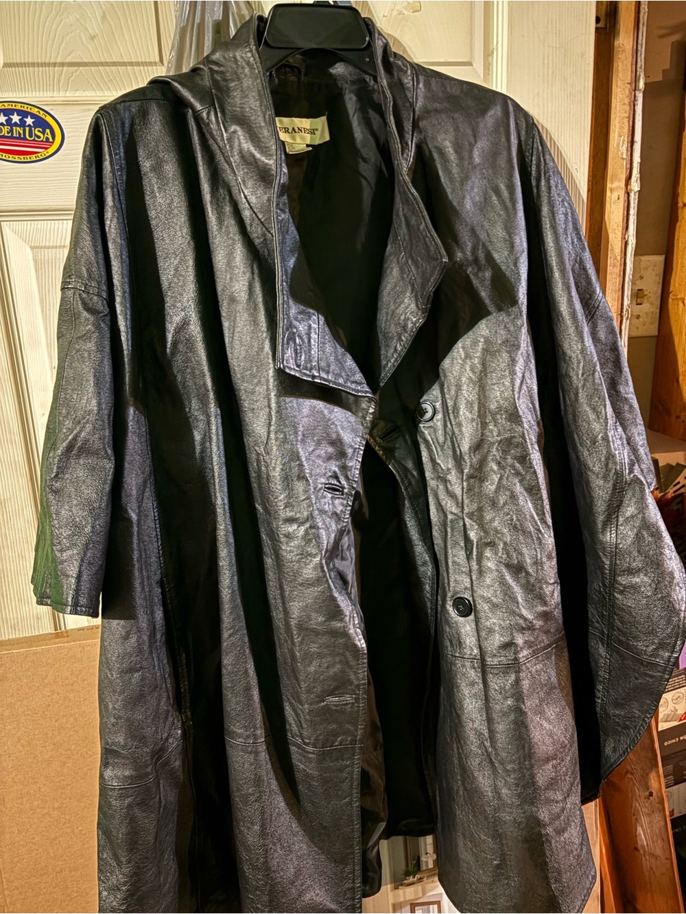 Veranesi Black Leather Hooded Cape Poncho Jacket